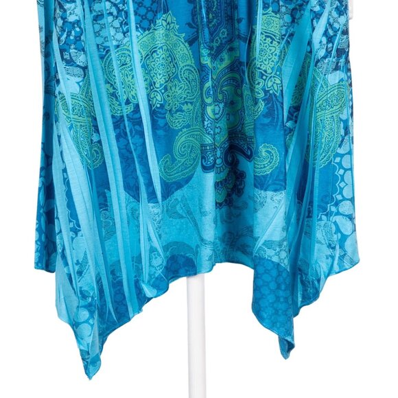 Only 9 Sleeveless Shirt XL Womens NEW VTG Blue Green Handkerchief Hem Tank Top - Picture 3 of 5